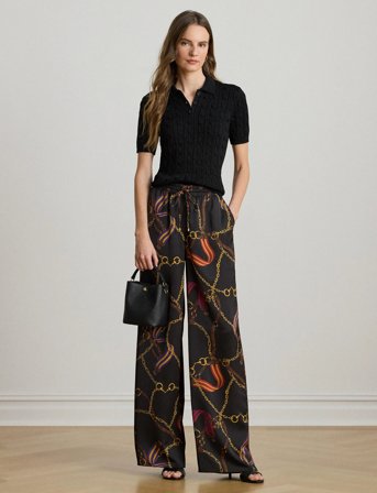 Lauren Ralph Lauren Metallic Cable-Knit Polo Sweater - Black - XS