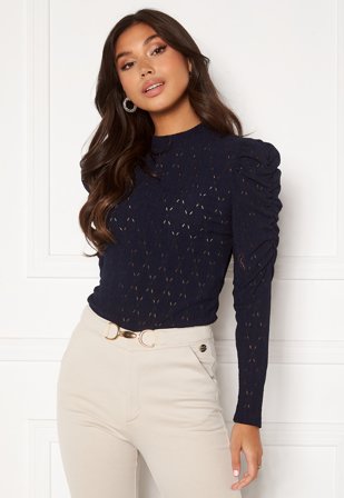 ONLY Rosaline L/S Highneck Puff Top Night Sky Klær