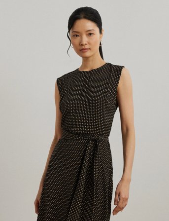 Lauren Ralph Lauren Geo-Print Belted Bubble Crepe Dress - Black - 32