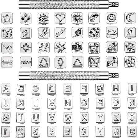 70 stk. læderstemplingsværktøjssæt, 68 stk. alfabet, tal og mønster læderhåndværksstempler, 2 stk.