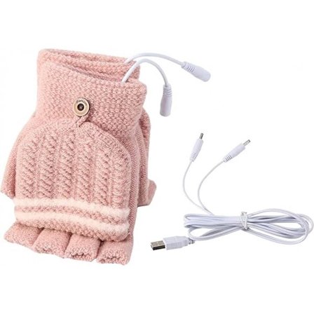 Unisex USB Opvarmede Handsker - Strikkede Beskyttelseshandsker - Pink