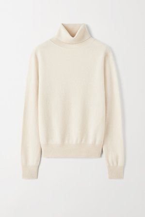 Soft Goat - Plain Turtleneck - Women cashmere sweater - S - Feather White