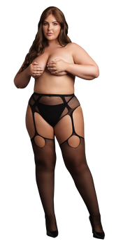 Shots: Pantie with Attached Stockings Plus Size Black - Vuxen.dk: Lingeri & undertøj