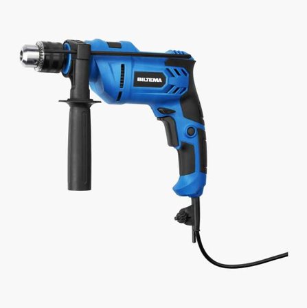Biltema - Slagboremaskin 650W for Boring i Tre (20 mm), Betong (12 mm), Plast og Metall, med Vribart Støttehåndtak og Boredybdestopp