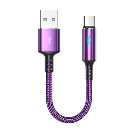 Kompakt USB C till USB A Laddnings- & Datakabel 2.4A Laddningssladd 25cm Kort Sladd, Nylon och Aluminiumlegering