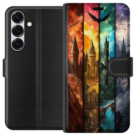 Kompatibelt Plånboksfodral till Samsung Samsung Galaxy S25 Fyra magiska slott i olika elementfärger, episk fantasykonst med eld vatten luft och mör