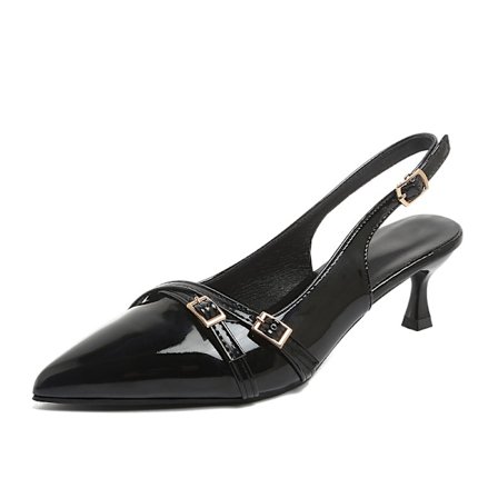 Fashionable spidse høje hæle, elegante dekorative spænde høje hæle, sort. Bourgogne dame stilet hæl sko