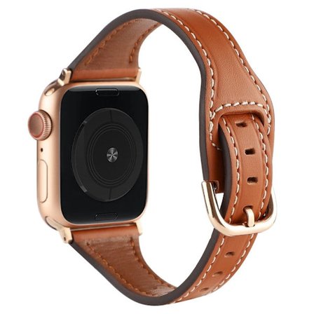 Apple Watch Series 8 (45mm) / Watch Ultra T-muotoinen aito nahkaranneke - Ruskea / Ruusukultainen Solki