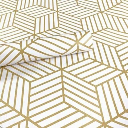 Guld Hexagoner og Striber Vinyl Tapet Rulle 45 x 600cm