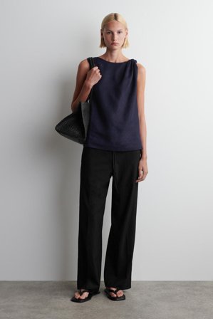 COS Women's Top De Lino Con Detalle Retorcido in Azul