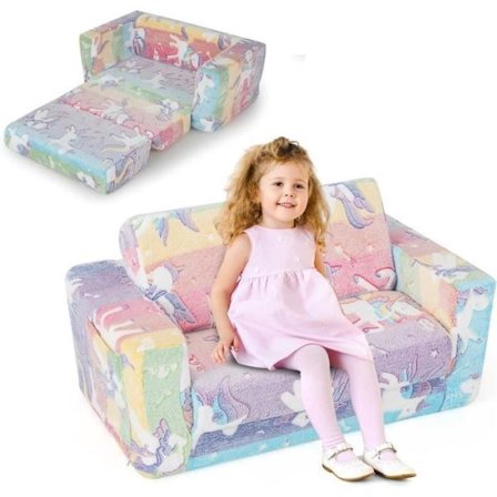 COSTWAY Fantastic Barnsoffa - Soft Plysh Luminous (Glow in the Dark) Cabriolet bäddsoffa för 3 -12 år+