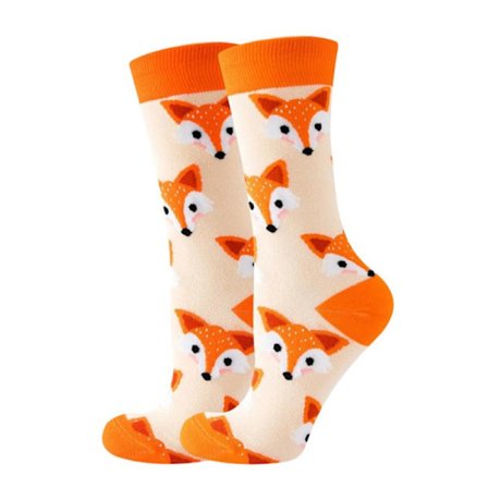 Fox-mönstrade strumpor, tecknade strumpor, dam- och herstrumpor, tryckta vadlånga strumpor med sött rävtryck, lämpliga för vardagsbruk