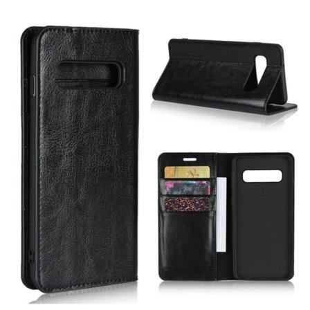 Crazy Horse Samsung Galaxy S10 ægte læder etui - Sort Black