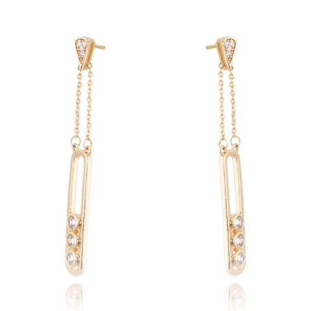 Långa Guld Örhängen i Stål med Vita Rhinestones - Guldpläterade