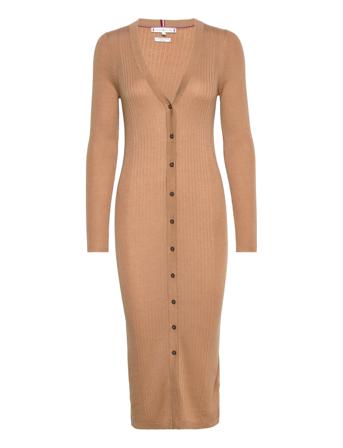 Lyocell Silk Long V-Nk Cardigan Beige Tommy Hilfiger