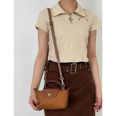 Longchamp Mini Dumpling Taske Crossbody Håndtaske Dametaske Mini Lille Taske med Hulstansning og Skulderrem