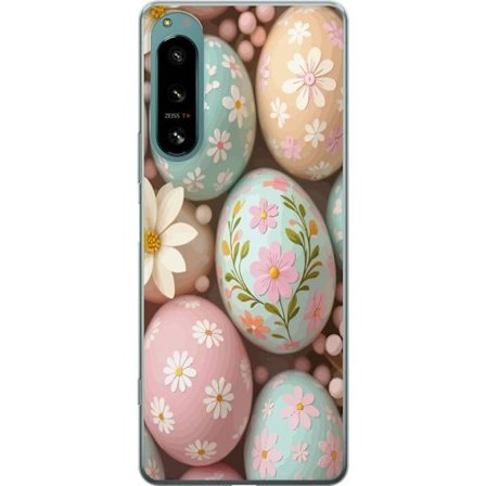 Yhteensopiva Puhelinkuori Sony Xperia 5 IV Pastellivärisiä pääsiäismunia, joissa on käsimaalatut kukat ja keväinen tunnelma pehmeässä koriste