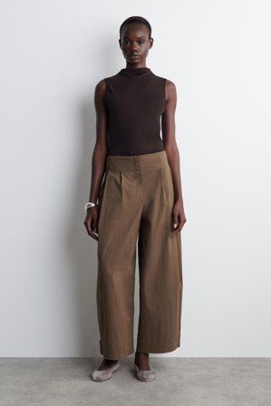 COS Women's Cotton Barrel Leg Trousers in Brown