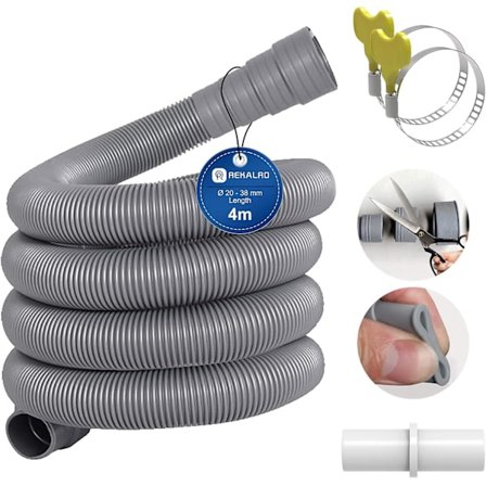 Vaskemaskin slanger 1,2m, brukt vann avløpsslange med avløpsslangetilkobling og 1 slangeklemmer, avløpsslangeforlengelse 20mm d