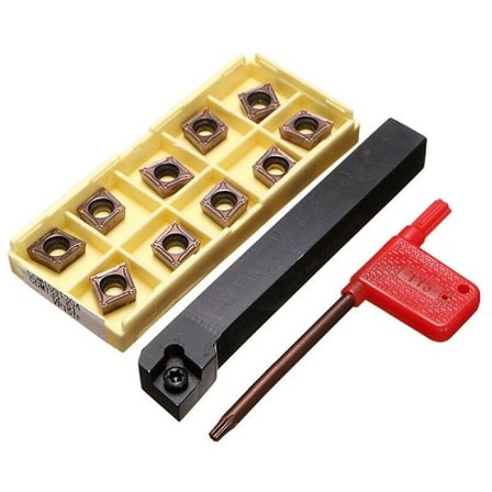 Tilbehør til metalldreiebenk, 12x100mm dreieverktøyholder med 10 CCMT09T304-PM hardmetallplater og en stang