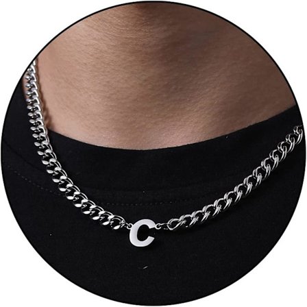 Initial A-z Kubansk Länk Halsband För Pojkar Män Kvinnor Bokstav Hänge Rostfritt Stål 6.5mm 18+2 Tum Smyckesgåva