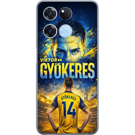 Kompatibelt Mobildeksel til OnePlus OnePlus Ace Racing Viktor Gyökeres fotballplakat i gult og blått med dramatisk stadionbakgrunn, sportillustrasjo