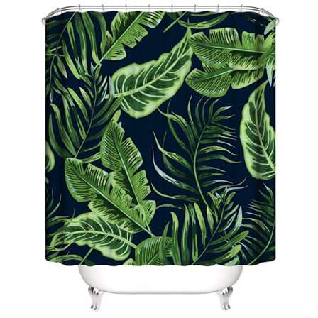 180 X 200 Cm Mögel- och Vattenavvisande Med 12 Ringar 3d Digitaltryck, Grönt Bananblad Växt Med Levande Färger