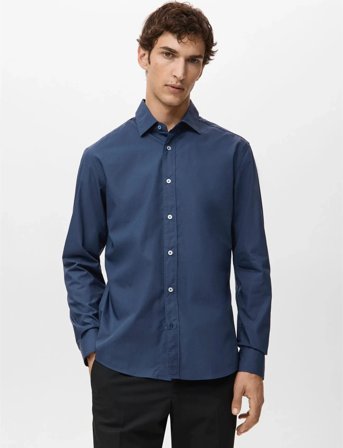 Mango Regular-Fit 100% Cotton Shirt - Navy - XS