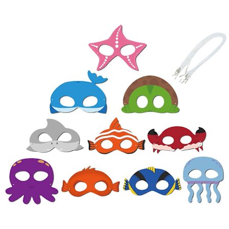 10 Papmasker med Havdyr til Børn, Undervandsdyrsmasker til Udklædning til Fødselsdagsfest, Masker til Drenge og Piger med Havtema