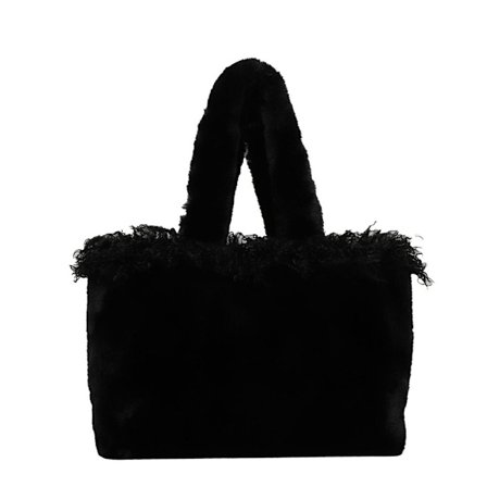 Plysj skuldervesker Fluffy Tote Bag SVART