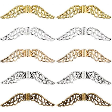 1 Æske 100 stk. 5 Farver Vinge Perler Engel Vinger Perle Tibetansk Stil Filigran Legering Spacer Perler Hule Fe Engel Vinge Perler til 