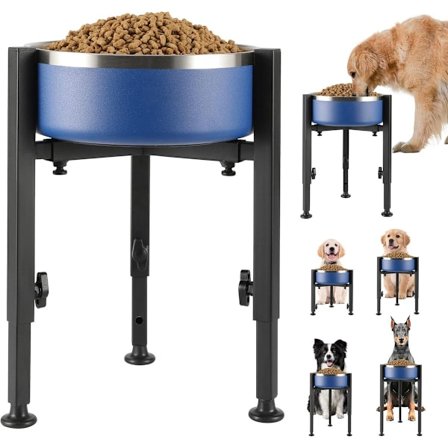 Højde hundemadskål stativ i metal - Justerbar madskål til store, mellemstore og små hunde - Sort - Inkluderer ikke skål