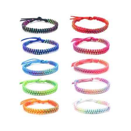 10 Flerfarvede Flettede Armbånd - Farverige Flettede Venskabsarmbånd - Børnearmbånd - Justerbart Stofarmbånd, Total Længde 28cm+17cm