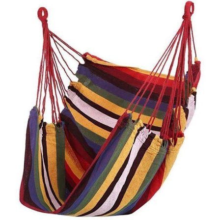 Hängmatta Stol Canvas Portabel Bekväm Färgglad Randig Stol Hängande Rep Gunga för Inomhusbruk, DUBUNS