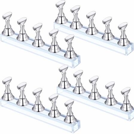 4 sett akryl neglholder magnetisk neglpraksisstativ (sølv)