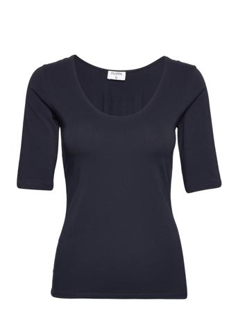 Cotton Stretch Scoop Neck Top T-shirts & Tops Short-sleeved Marineblå Filippa K
