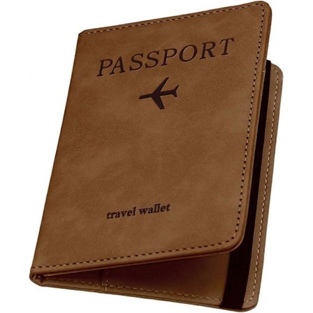 Pasfodral PU Læder RFID-blokerende Pasfodral Rejsepungsetui med Kortplads & Elastik Brown