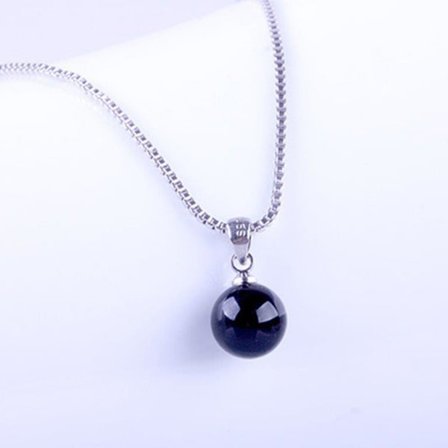 Black imitation pearl necklace - Silver color