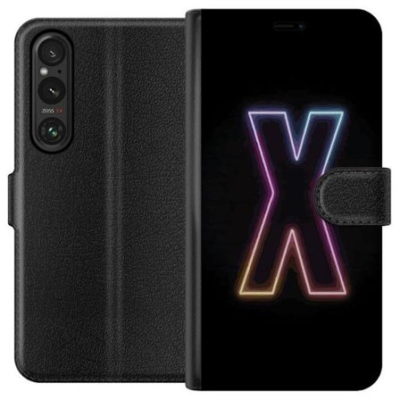 Kompatibel Tegnebogsetui til Sony Sony Xperia 1 V Neonbogstav X i stærke farvevariationer mod sort baggrund, kraftfuldt typografisk design med tydeli