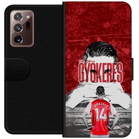 Yhteensopiva Lompakkokotelo Samsung Galaxy Note20 Ultra Punainen dramaattinen kollaasikuva, jossa esiintyy Viktor Gyökeresin muotokuva ja pelaajia tak