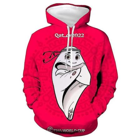 2022 Qatar VM Fotball Maskot Tema Barn Aldult Hoodies Sweatshirt W Red 1 2XL