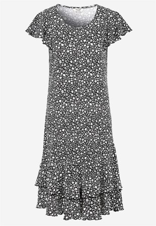 Cellbes of Sweden - Trikåklänning med volanger - svart / blommig - för damer - 50/52