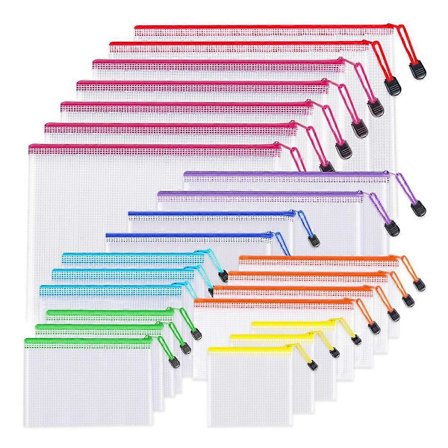 24 stk. netposer med lynlås - 8 størrelser lynlås til organisering, netposer med lynlås til arkivering