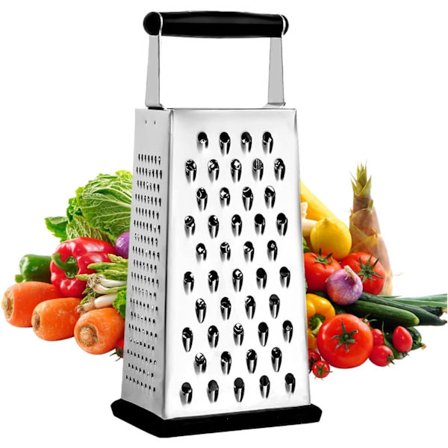 4-sidig rivjern, rustfritt stål, med sklisikker base og stort håndtak, allsidig manuelt rivjern