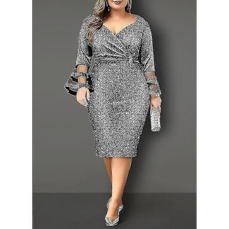 Elegant Silke V-hals Festkjole - Plus Size Høst 2021 S