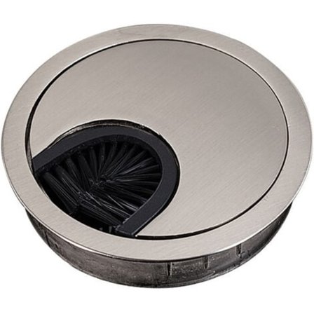 Kabelgennemføring/kabelkanal/gennemføring med børste til skrivebord, bord & bordplade | sæt af 1 | Design: krom | Diameter: 60mm | Mat