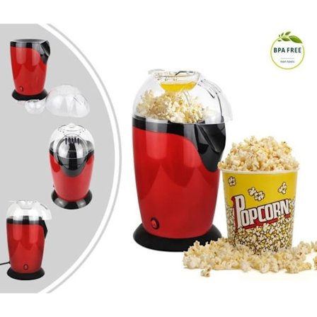 Sähköinen popcorn-kone, kotikäyttöön, punainen, mitat: 30,5 x 17 x 16,3 cm
