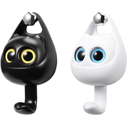 2 stk. kattekroker for vegg, søt selvklebende dekorativ enkel krok for barnerom/kontor, kreativ veskeblunkende kattekroker for frakk, veske, lue, 