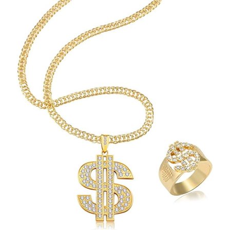 Hip Hop Dollar Halsband och Ringar, Rapper Pläterad Kedja, Hip-Hop P