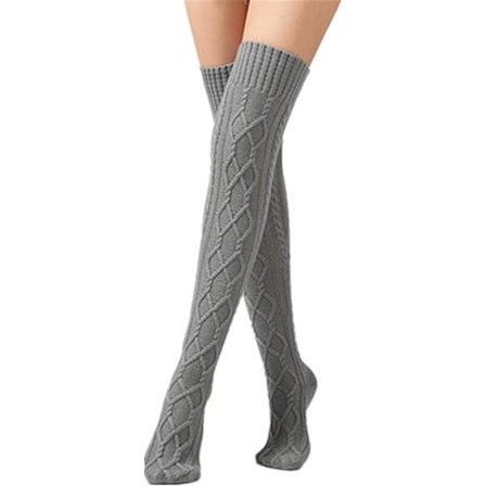 Kabelstrikkede lårhøje damestrømper, ekstra lange vinterstrømper, over knæ, benvarmere